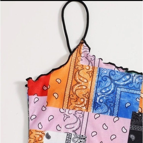 Bandana Lettuce Trim Patchwork Print Dress - Picture 7 of 9